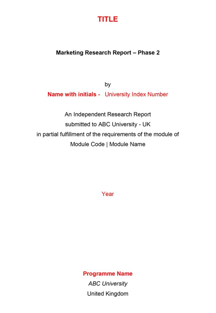 first page of research report is called